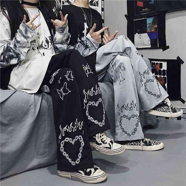 

harajuku women pants gothic streetwear wide leg trousers hip hop y2k femme pantalon vintage jogger indie clothes egirl aesthetic, Black