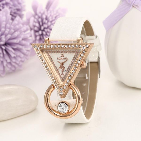 

wristwatches fashion women's crystal watches triangle luxury bracelet watch quartz clock female personality strap dress gifts, Slivery;brown