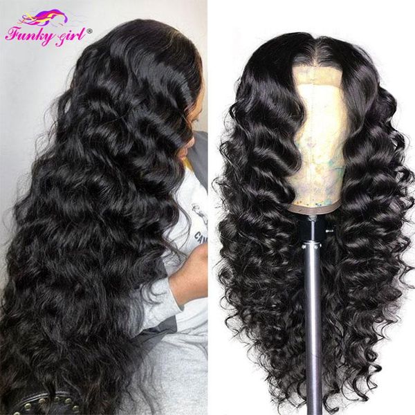 

30inch loose deep wave 13x4 13x6 lace front wig pre plucked peruvian human hair wigs for women 4x4 closure remy, Black;brown