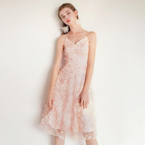 

party dresses women pink short evening 2021 v neck dress embroidery lace zipper gown lf375, White;black