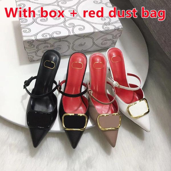

dress shoes 2021 classic brand latest high-heeled slippers women's v sandals metal buckle baotou 8cm stiletto with box, Black