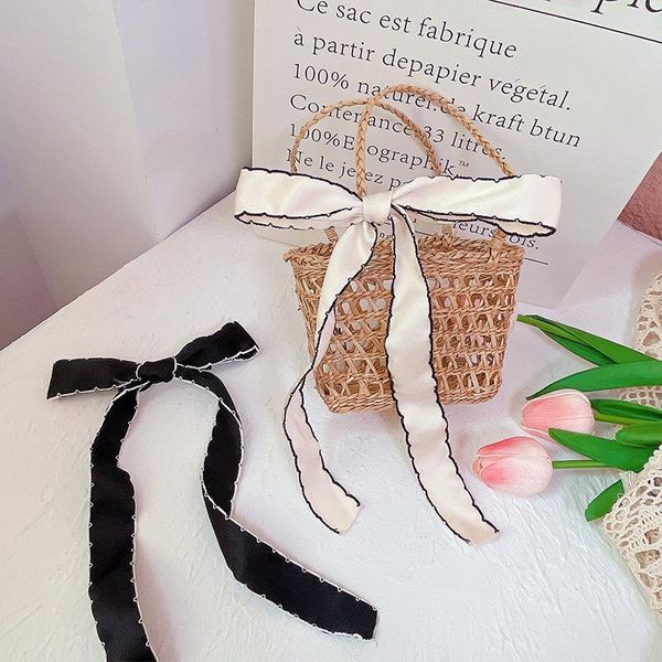 

hair accessories simple bow hairpin girl side clip korean temperament back of the head french ribbon, Slivery;white