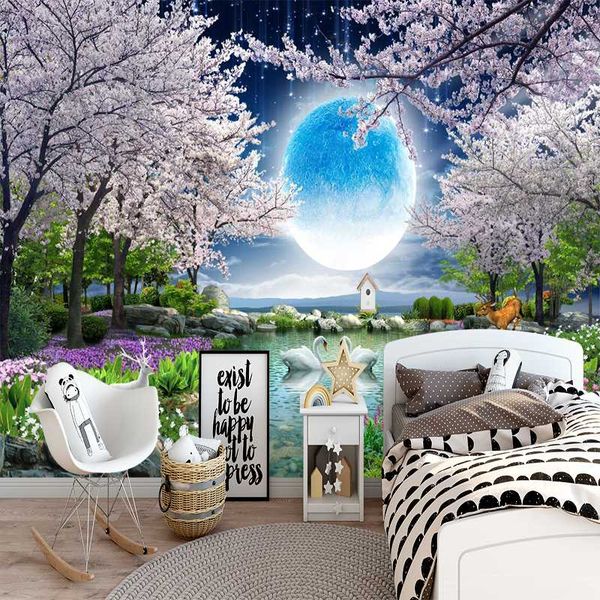 

milofi 3d custom wallpaper white swan in the moonlight wallpapers