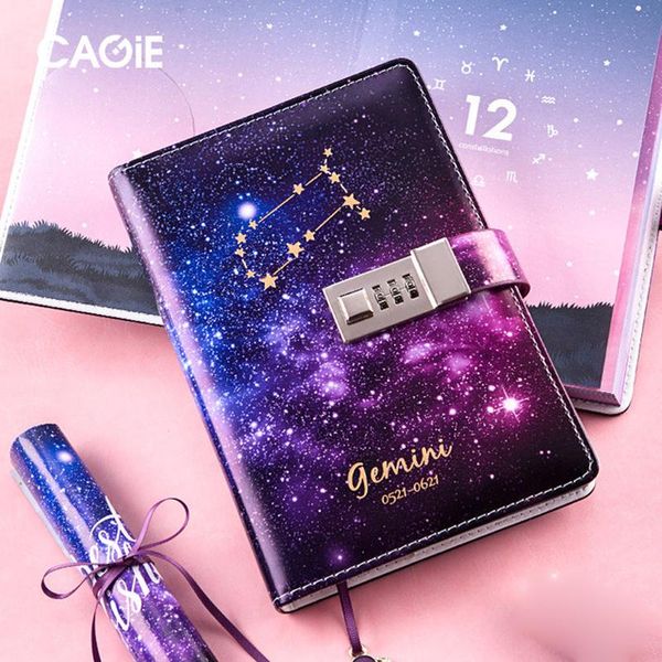

journal diary twelve constellations notebook with lock agenda planner organizer notepad kawaii handbook birthday gift notepads, Purple;pink