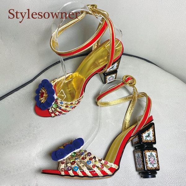 

sandals printed red raffia rhinestone hair ball high-heeled fashionable all-match open-toed party shoes, Black