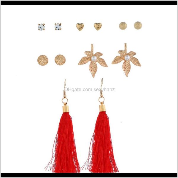 

dangle & chandelier jewelry drop delivery 2021 korean version east gate tassel female maple leaf flower set with diamond pearl earrings hrex, Silver