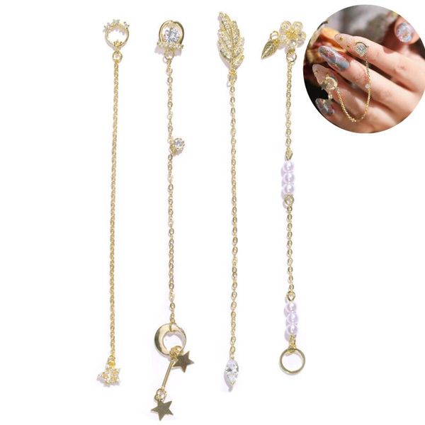 

nail art decorations 3d metal zircon luxury crystal rhinestones fashion chains jewelry charm manicure ornaments, Silver;gold