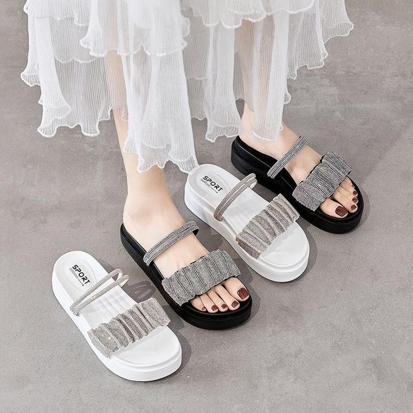 

slippers sandals women 2021 summer style fairy ladies students all-match two-wear beach sports platform, Black