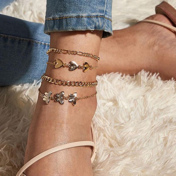 

anklets europe and united states simple beach geometric chain foot ornaments love butterfly anklet woman, Red;blue