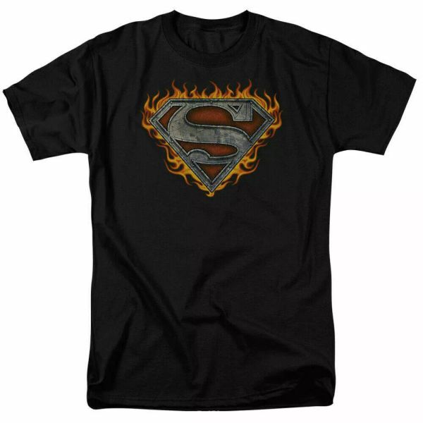 

iron fire superman logo t shirt licensed comic book movie tee black, White;black