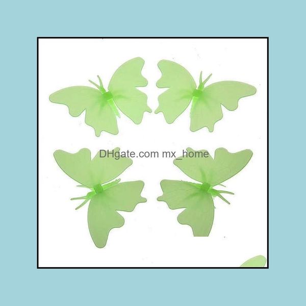 Wall Décure Home Gardenwall adesivos 4 pçs / set plástico luminoso decoração brilho no escuro borboleta fluororescente decalque arte noctilucente decorat