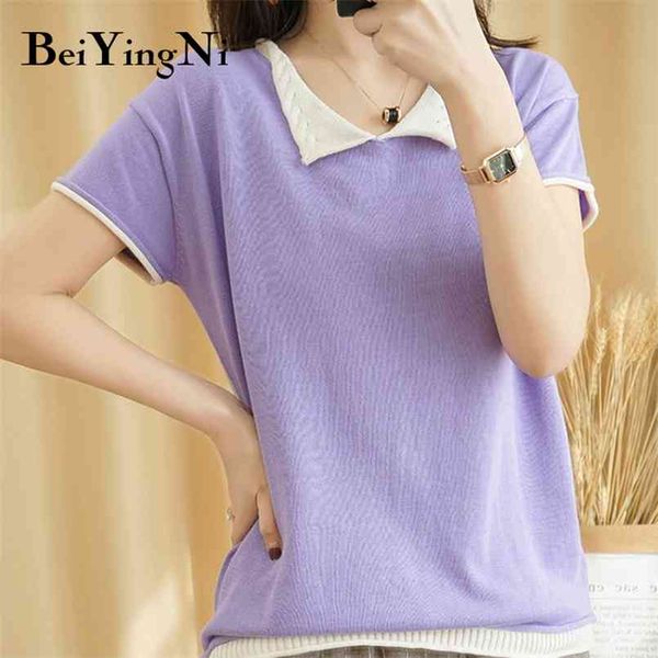 

casual t-shirt for woman summer short sleeve elegant vintage korean t shirt ladies patchwork mujer camisetas 210506, White;black
