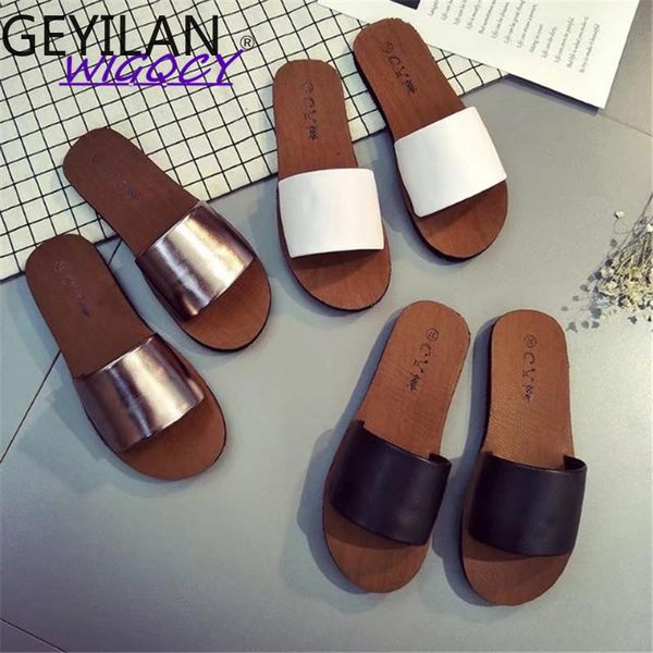 

slippers open toe home flat women 2021 summer shoes woman concise fashion white simple slip indoor casual ladies, Black