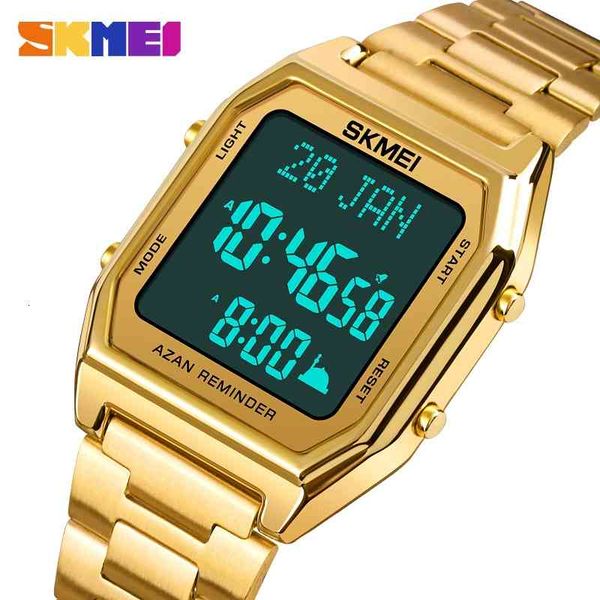 

skmei stainless steel men wristwatch muslim qibla compass adhan alarm clock hijri calendar islamic al harameen fajr time watches