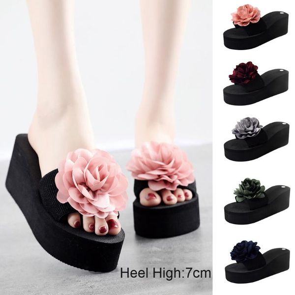 

women's platform shoes sandalias mujer verano ladies bohemia flower home outdoor wedges beach sandals slippers, Black