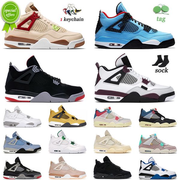 

with box designer authentic basketball shoes 4 4s iv mens women bred fire red university blue white cement trainers, Black