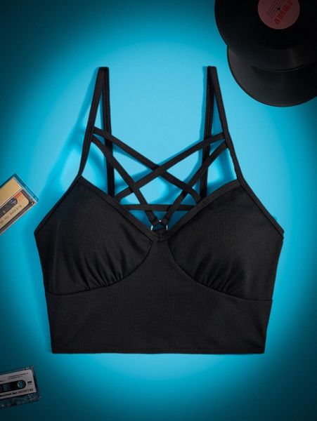 

romwe criss cross tankini k7sb#, White;black