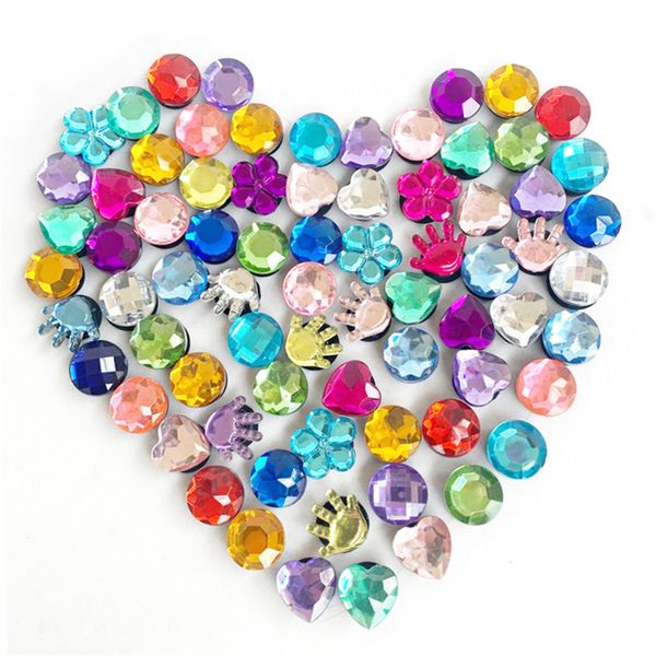 

100pcs/set garden shoes charms crystal pmma jibbits shoe parts and accessories clogs decoration for wristbands kids girl women, White;pink