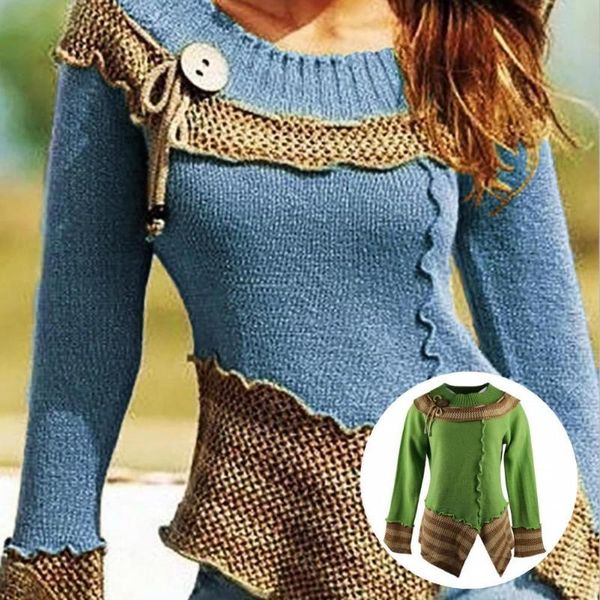 

women's sweaters chic knitted pullover patchwok button decor sweater o-neck slim fit outerwear, White;black