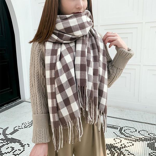 

scarves fashion trend outdoor leisure winter houndstooth imitation cashmere woman's scarf plaid stitching comfortable luxury shawl, Blue;gray