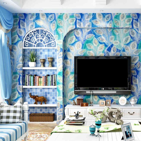 

mediterranean style wallpaper american country garden living room blue peacock feather tv background