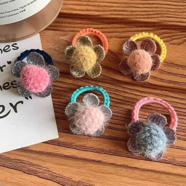 

hair accessories lovely girls flower wool elastic rubber bands 4-9pcs toddlers bear hairbands kids child winter q60, Slivery;white