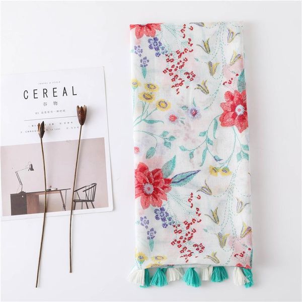 

scarves women's flower print scarf lady's bohemian style sunscreen shawl white, Blue;gray