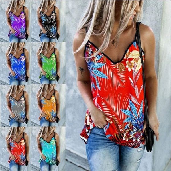 

women summer women's women's printed v-neck sleeveless suspender vest, White