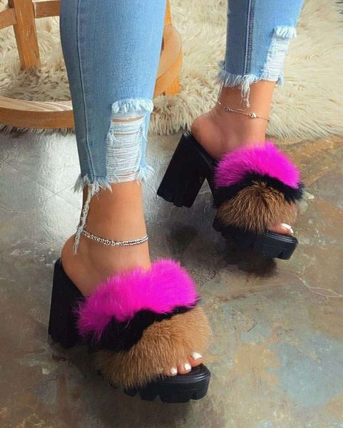 

color matching high heeled psh slippers women's large thick sandals, Black