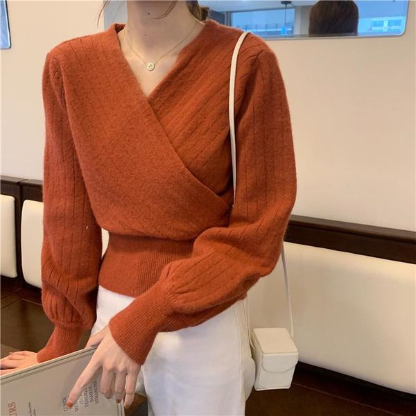 

women's sweaters niche slim v-neck fit sweater autumn french long sleeve pullover women, White;black