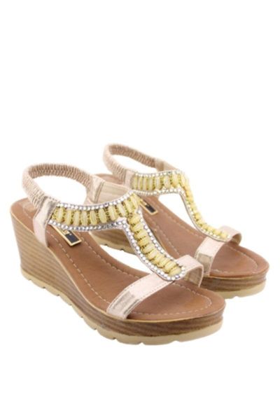 

sandals women's stone detail wedges, Black