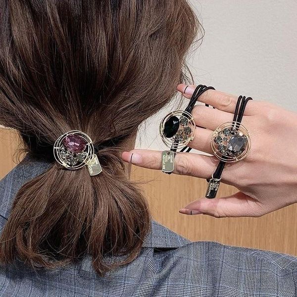 

hair clips & barrettes planet track temperament crystal head rope female simple ins ring net red tie leather case, Golden;silver