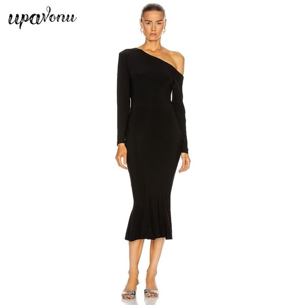 

summer women long dress slanted collar off shoulder sleeve bodycon club evening party vestido 210524, Black;gray