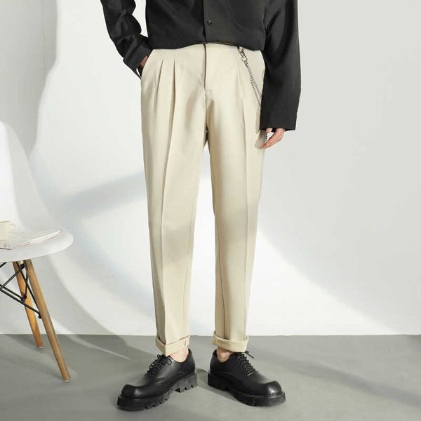 İlkbahar Yaz Ins erkek Takım Elbise Pantolon İngiliz İş Elbisesi Pantolon Fold Örtü Küçük Düz Ofis Sosyal Rahat Pantolon 210527