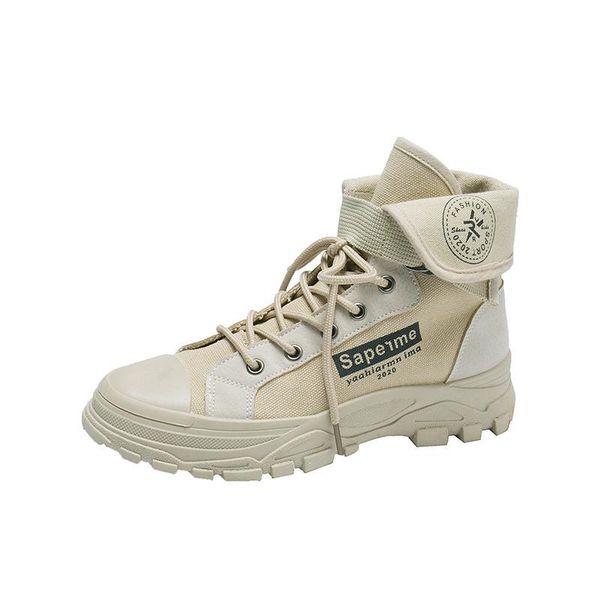 

boots handsome cowboy canvas woman fall 2021 web celebrity motorcyclist han edition women winter leisure, Black