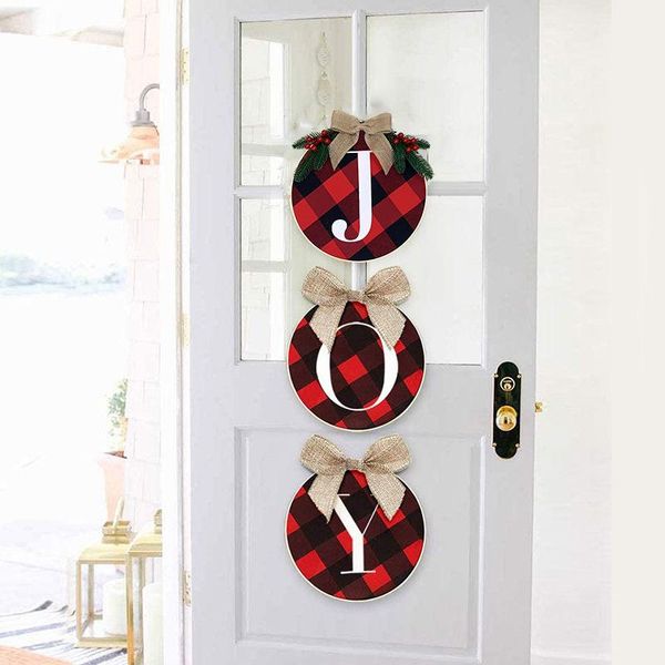 

christmas wreath festival ornament family diy xmas gifts reusable burlap bow plaid joy hoop year hanging pendant decorative flowers & wreath