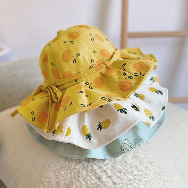 

caps & hats cute summer baby girl bucket hat print outdoor bowknot kids sun children intant toddler panama beach cap, Yellow