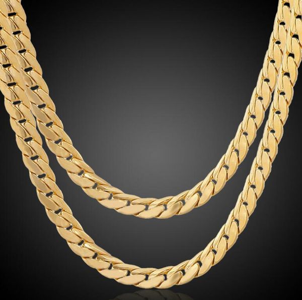 

fine wedding jewelry real 18k yellow stylish simplicity 23.6 " 6mm wide 14k gold plated men jewelry necklace snake chain not fade, Silver