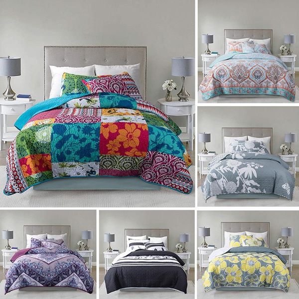

bedding sets yovepii patchwork quilts 2021 autumn winter duvet set with pillowcase 3pcs us king size thicken bedspread flat sheet flower blu