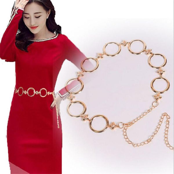 

fashion girls metal waist chain gold plated belt decoration for dresses women circle string designer belts, Black;brown