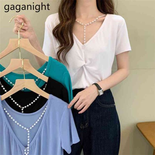 

summer v-neck white t-shirt women cotton solid tee shirt femme short sleeve harajuku tshirt ladies woman clothing 210601