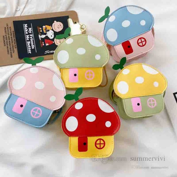 

kids mushroom house purse girls cartoon single shoulder bag children pu leather crossbody bags boys wallet accessories q4052, White