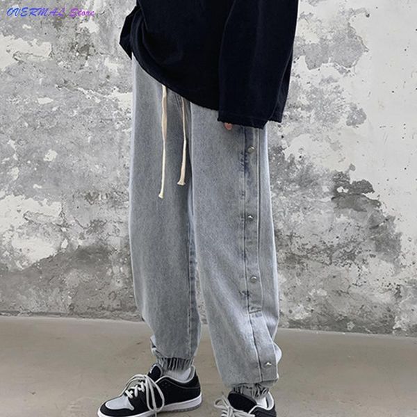 

men's pants loose jogger men fashion large size straight leg breasted small foot jeans trousers outdoor sweatpants hommes, Black