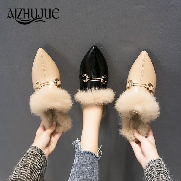 

slippers warm fur bling crystal shoes woman creepers winter slides casual flats slip on women outside, Black