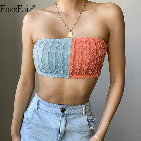 

2021 backless summer tank women off shoulder patchwork blue green strapless y2k tube crop beach casual, Black;white