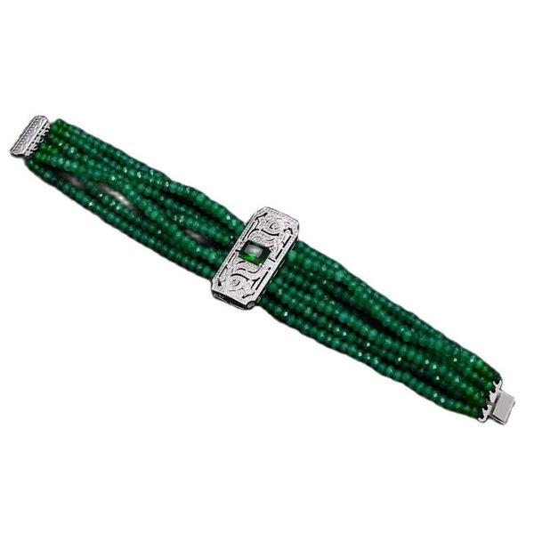 

beaded, strands jk 8'' 7 rows green rondelle jade gems stone cz pave connector bracelet, Black
