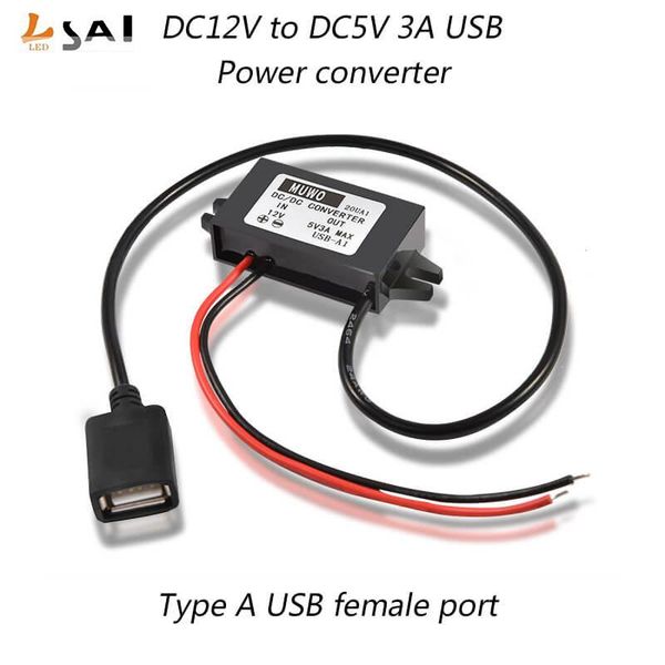 

display liansai dc12v to dc5v 3a 15w car power converter usb step-down output adapter low heat automatic protection