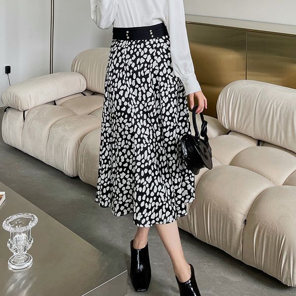

skirts [including that] dign sense head high waist slim 2021 autumn ol temperament wave point skirt 1205, Black