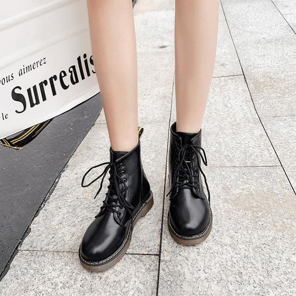 

boots women platform booties black lace-up medium creepers shoes fashion party #49