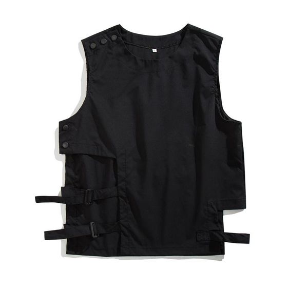 

men's vests asymmetrical design japan style hip hop techwear vest summer mens harajuku punk cargo street casual sleeveless jacket, Black;white